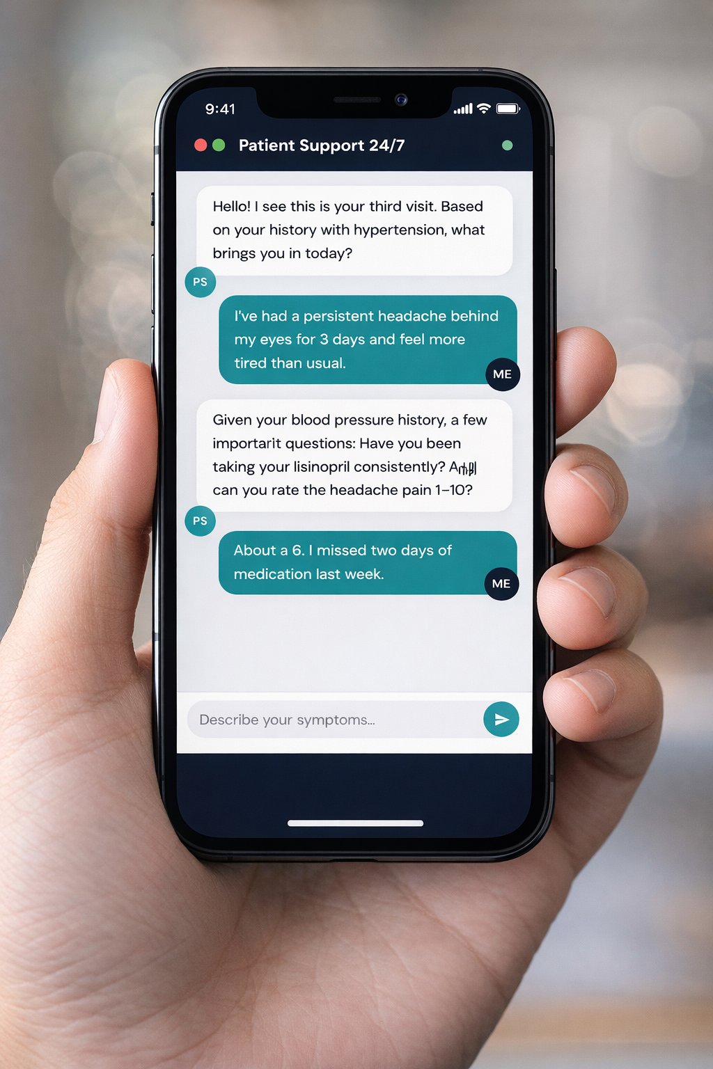 Patient Support 24/7 conversation on mobile phone